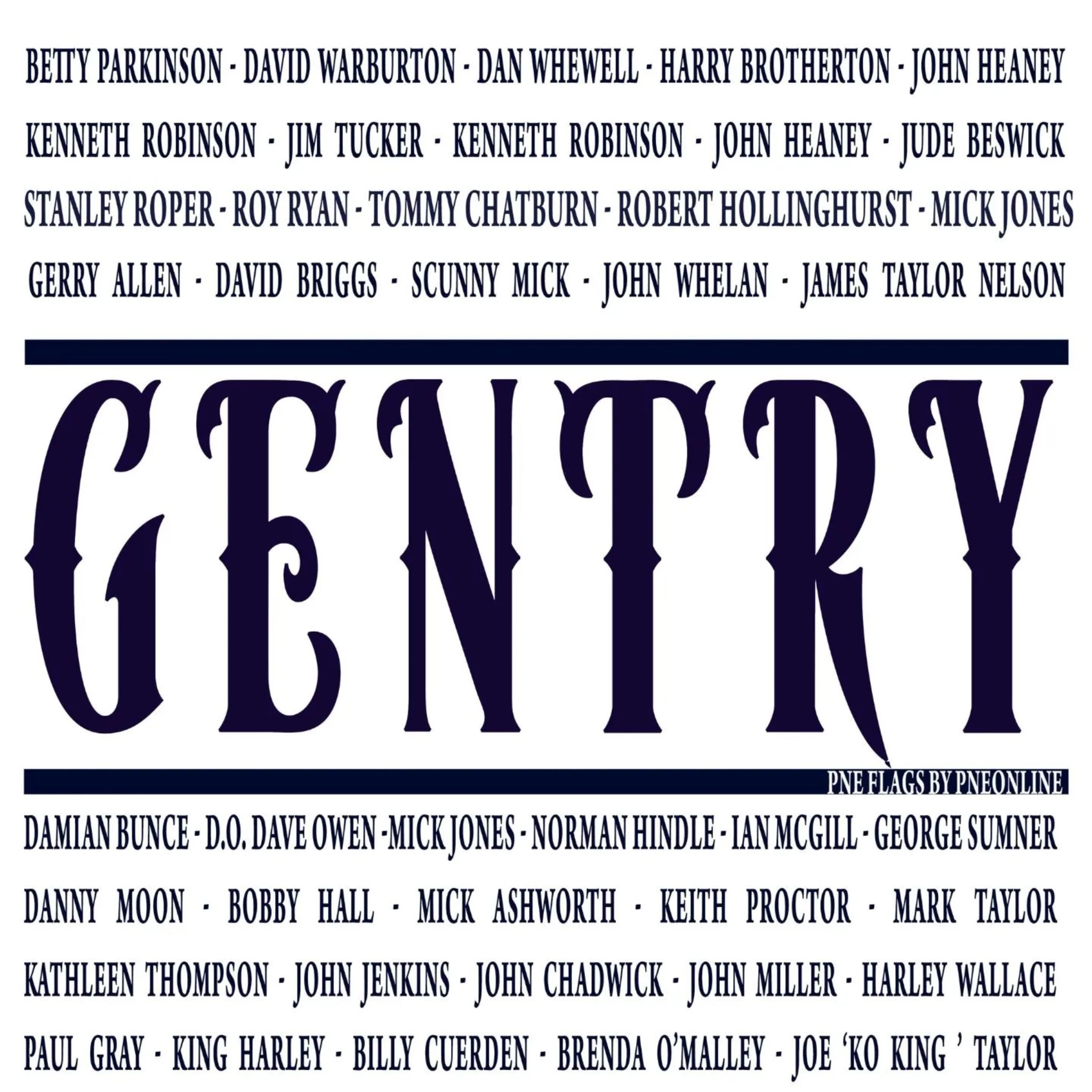 White Gentry tribute board carrying supporter names.