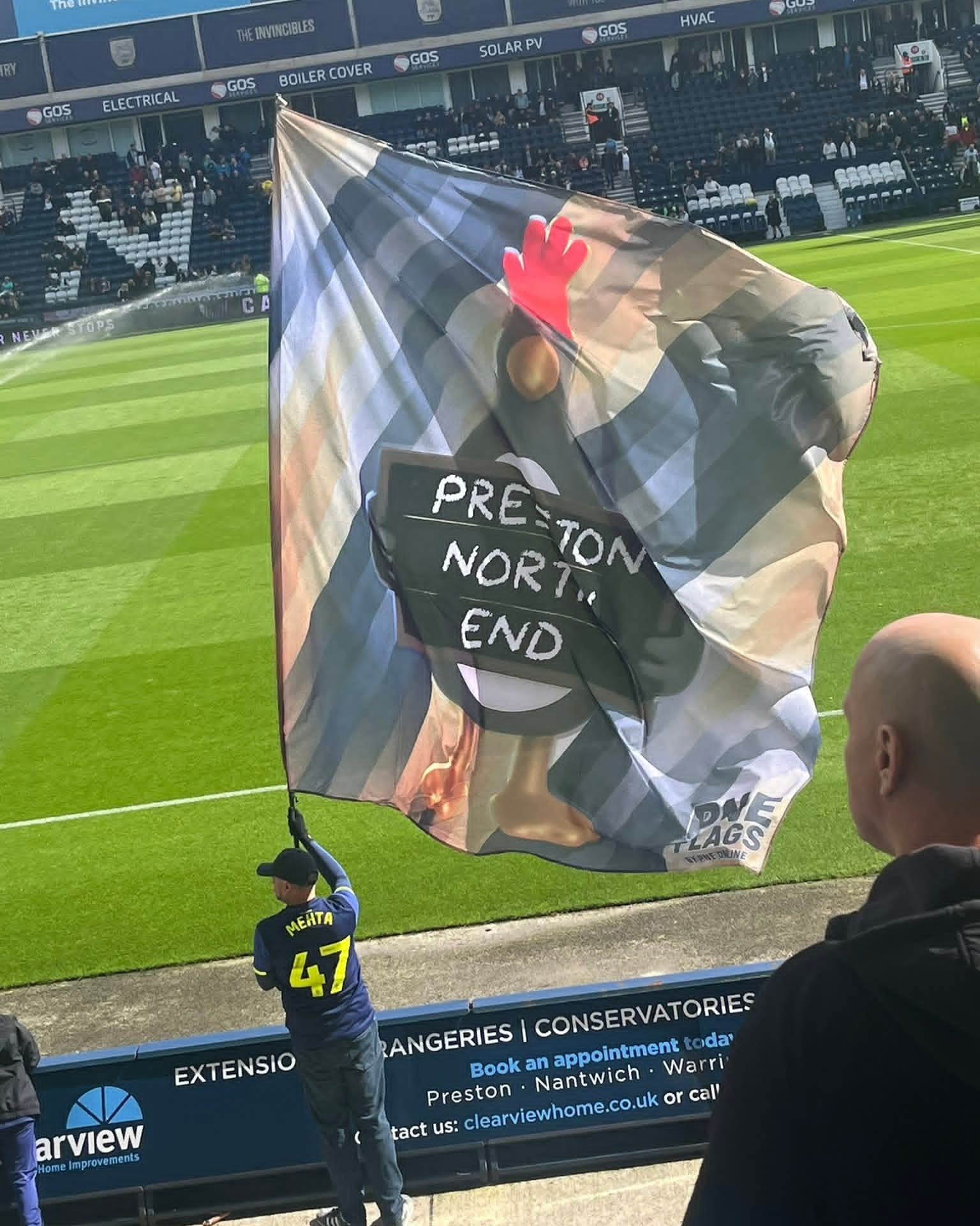 “Innocent Chicken” flag at the Sir Tom Finney Stand